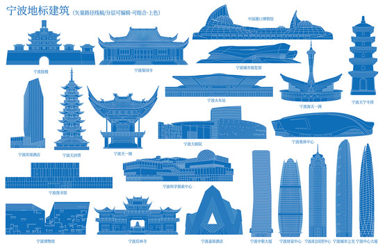 宁波地标建筑剪影
