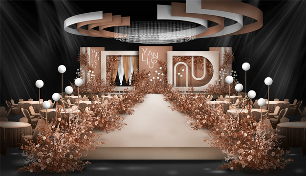 复古香槟色婚礼舞台设计
