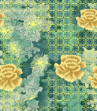 中式花卉地毯图案壁纸印花