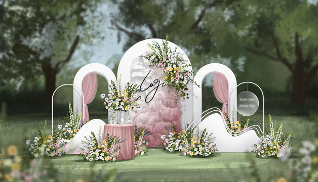 白绿粉色户外婚礼效果图
