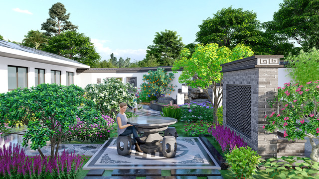 中式庭院花园设计方案效果图