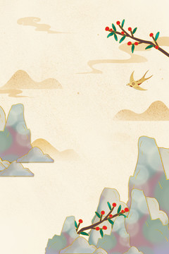 中国风彩色水墨假石背景