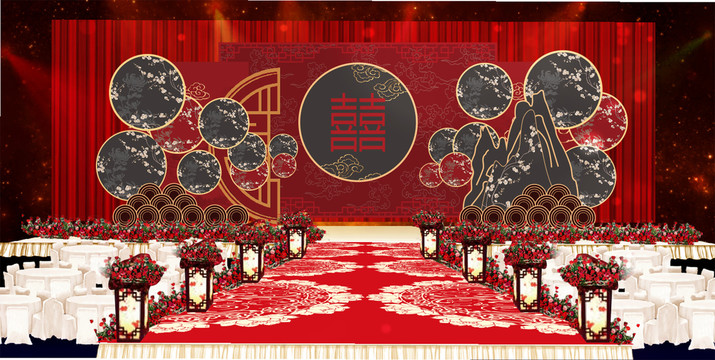 新中式婚礼舞台设计效果图