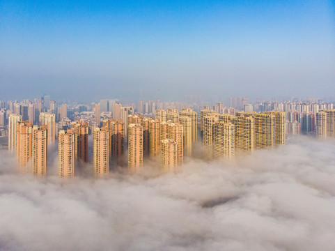 安徽省蚌埠市城市平流雾航拍