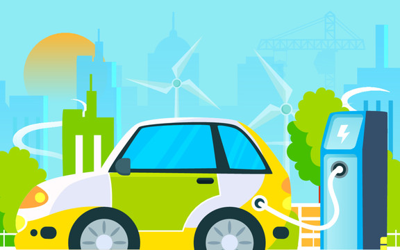 新能源汽车绿色环保出行插画