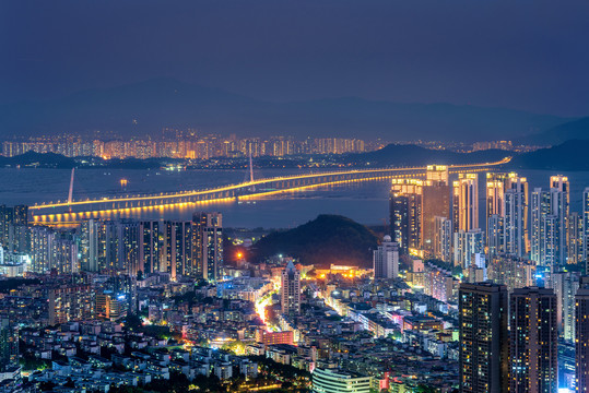 中国广东深圳湾城市夜景风光