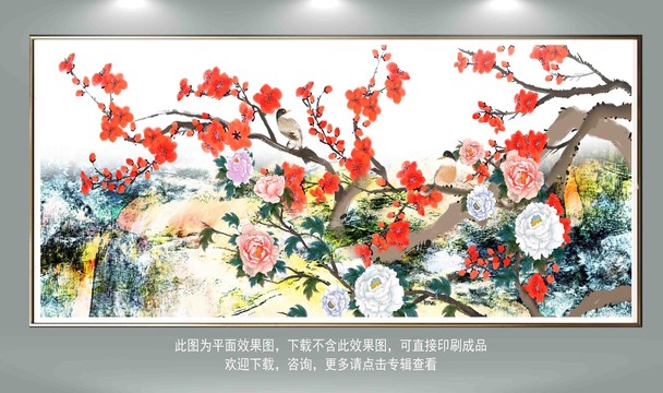 油画抽象花鸟图