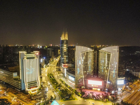 武汉光谷商业圈夜景航拍