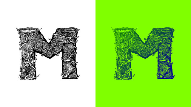 字母M老树桩艺术字体