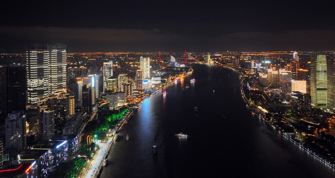 黄浦江夜景航拍