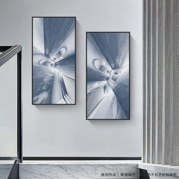 灰度蓝调抽象空间两幅装饰画