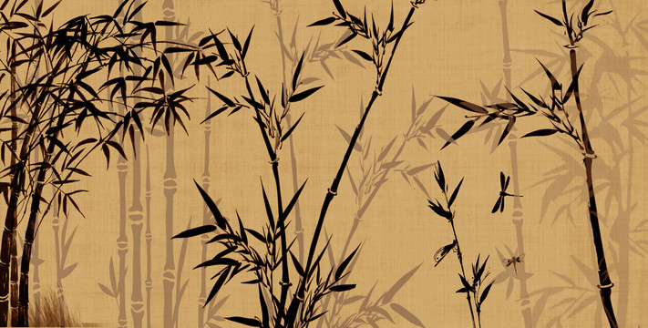 中式水墨竹装饰