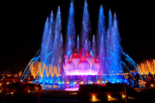 莲花音乐喷泉夜景
