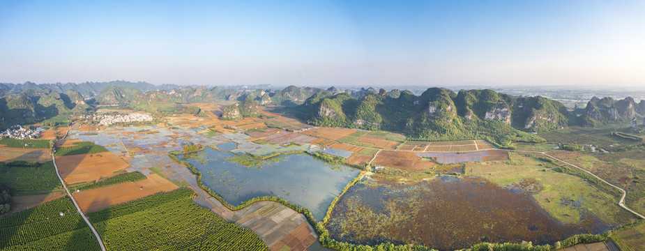 航拍南宁上林毛塘湿地