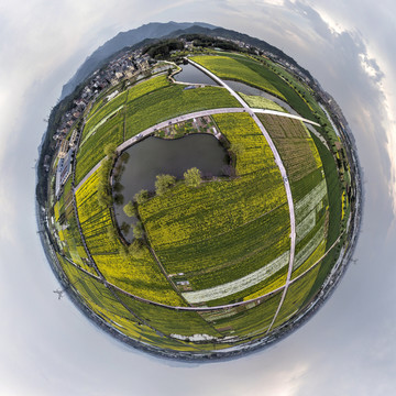 兰溪岩头村油菜花小行星全景