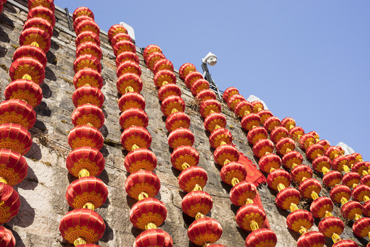 南京中华门城墙上悬挂的灯笼