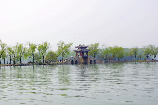 北京颐和园昆明湖西堤柳桥
