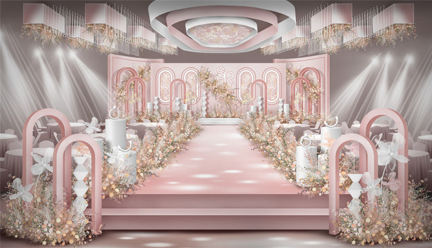 法式粉色婚礼舞台设计效果图