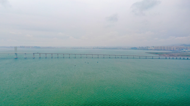 胶州湾跨海大桥日落晚霞