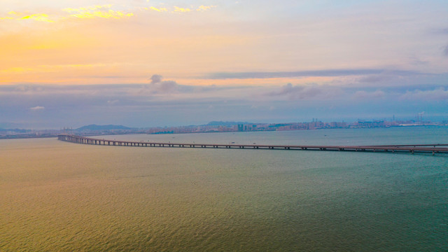 胶州湾跨海大桥日落晚霞