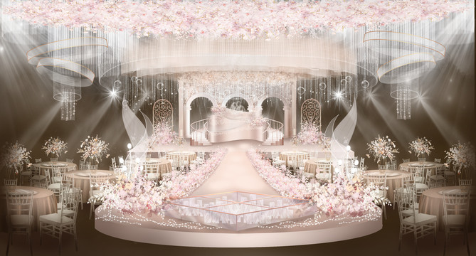 香槟粉水晶旋转楼梯婚礼仪式区