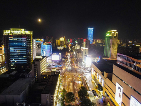 石家庄中山路夜景航拍