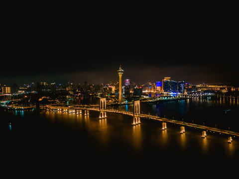 澳门城市夜景航拍