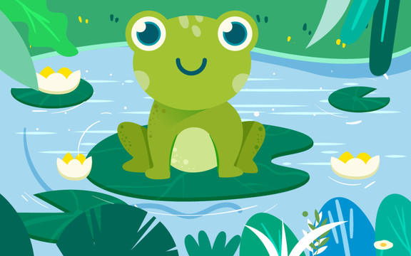 夏天青蛙蹲在荷叶上立夏插画
