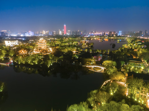 航拍济南城市夜景