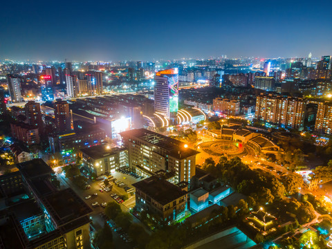 航拍杭州城市景观夜景