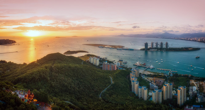 航拍三亚海岛港口风光全景