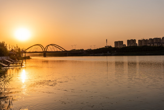 夕阳下的中国安徽宿州沱河