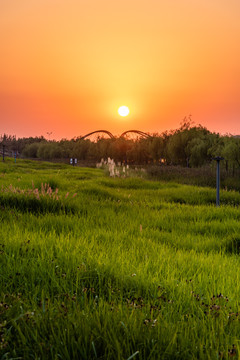 夕阳下的中国安徽宿州沱河