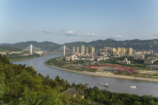 四川宜宾蜿蜒长江城市景观