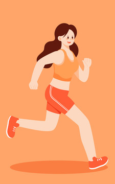 夏天女孩跑步运动减肥锻炼插画