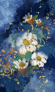 梦幻花朵白色花朵蓝色背景