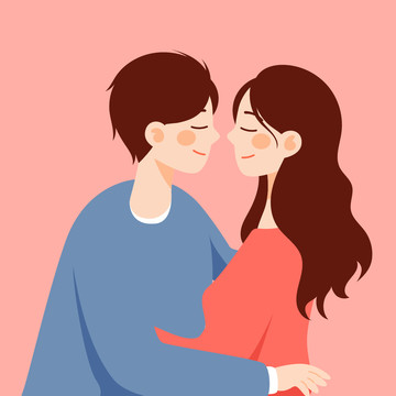 520情人节情侣亲吻爱情插画