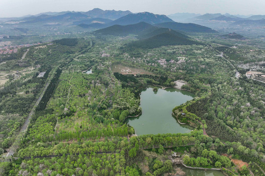 航拍山东青州云门山森林公园