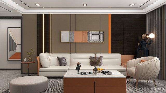 现代轻奢沙发背景墙设计效果图
