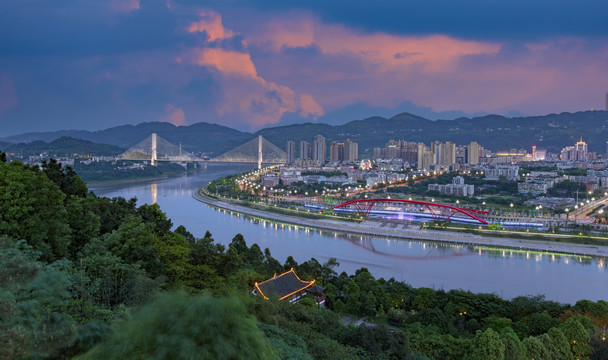 宜宾三江汇流城市景观