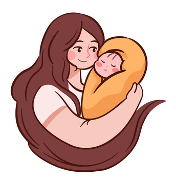 母亲抱着宝宝亲子插画