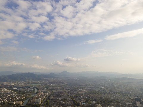 航拍绍兴老城区全景