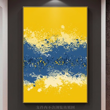 现代蓝黄抽象油画