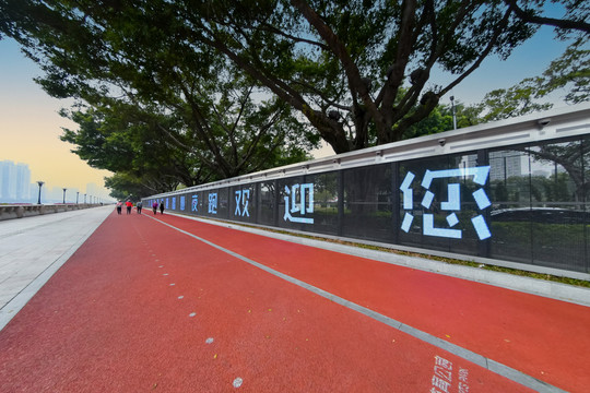 广州二沙岛碧道智慧夜跑塑胶道