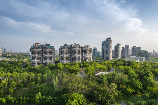 成都天府新区麓湖航拍城市风光