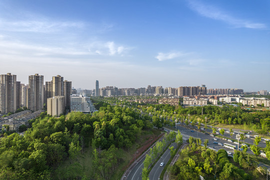 成都天府新区麓湖航拍城市风光