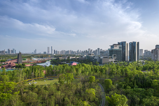 成都天府新区麓湖航拍城市风光