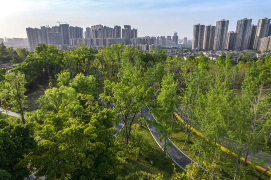 成都天府新区麓湖航拍城市风光