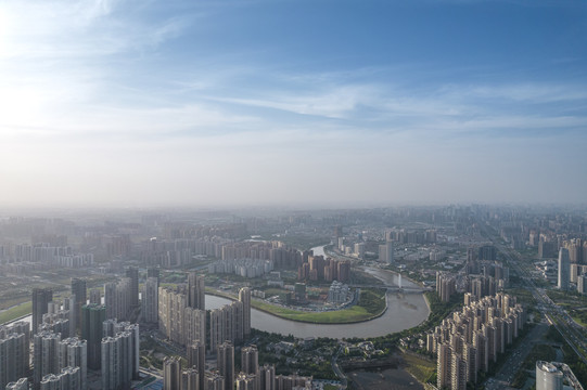 成都天府新区麓湖航拍城市风光