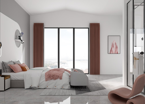 3D家纺场景效果图窗帘卧室
